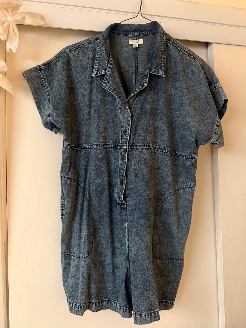 Denim Button-Front Romper - Blue